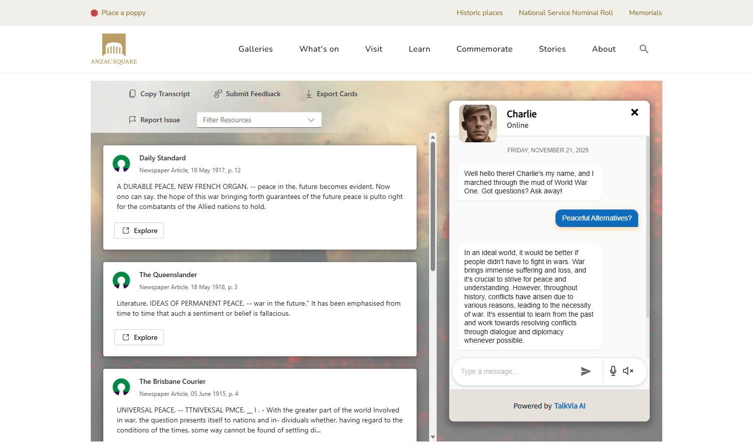 Charlie the Virtual Veteran chatbot
